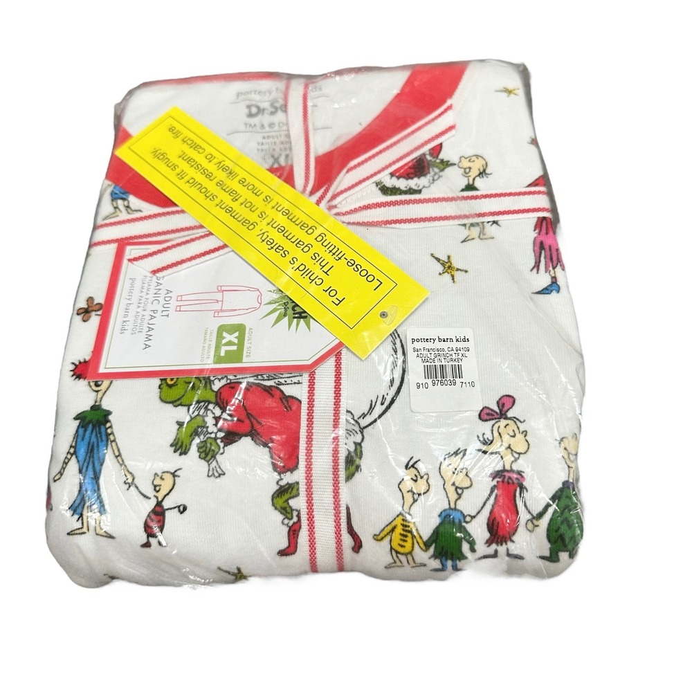 Pottery Barn Kids The Grinch Adult XL Organic Cotton Pajama Set NWT Christmas